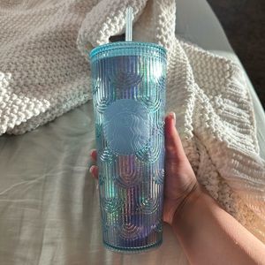 Half rainbow blue Starbucks cup